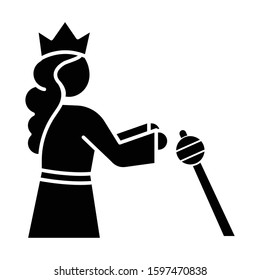 Queen Esther Bible story glyph icon. Persian queen in crown. Religious legend. Christian religion. Old Testament Biblical narrative. Silhouette symbol. Negative space. Vector isolated illustration