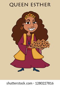 Queen Esther Cartoon Portrait, Funny Illustration Of Jewish Historical Character