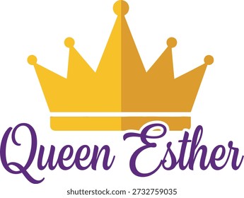 Queen Esther crown typography design vector illustration for Purim Jewish festival story and royal heroine on transparent background.