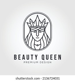 queen face wearing crown logo vector symbol illustration design, line art style