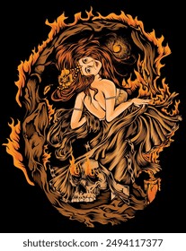 Reina de la ilustración de la danza del fuego, esta ilustración se puede utilizar para el diseño de la camiseta y otra Mercancía