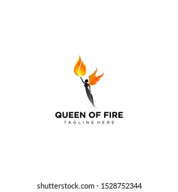 queen fire flame modern icon logo design template