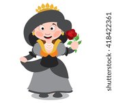 Queen with a flower. Cartoon characters vector.