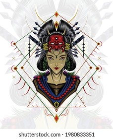 Queen of The Geisha on sacred geometry background