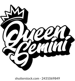 queen gemini black vector graphic design and cut file