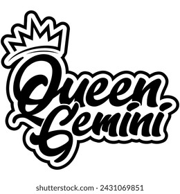 queen gemini black vector graphic design and cut file