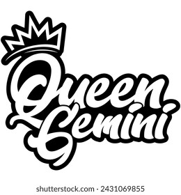 queen gemini black vector graphic design and cut file