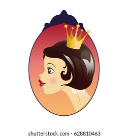 Queen girl with golden crown in vintage frame vector