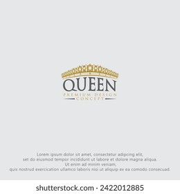 queen gold crown logo design.
flat vector.