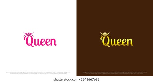 Queen gold logotype design illustration. Simple flat illustration princess crown queen king elegant minimalist luxury. Royal icon symbol fairy woman girl model female lady beauty fashion spa salon.