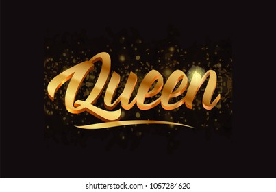 queen gold word text with sparkle and glitter background suitable for card, brochure or typography logo design