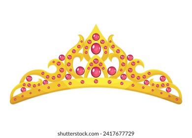 Queen golden crown vector icon. Gold princess tiara cartoon illustration