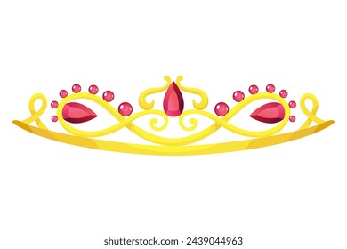 Queen golden crown vector icon. Gold princess tiara cartoon illustration