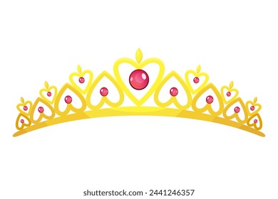 Queen golden crown vector icon. Gold princess tiara cartoon illustration