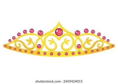 Queen golden crown vector icon. Gold princess tiara cartoon illustration