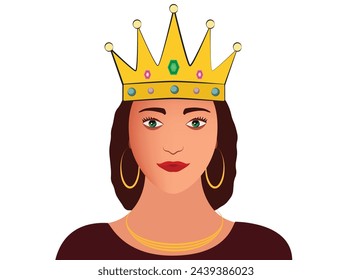 Queen with golden crown, vector illustration