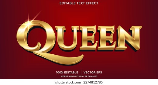 efecto de texto dorado queen, estilo de texto editable elegante y enriquecido