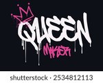 Queen graffiti style slogan text lettering. Crown drawing. Vector illustration design for graphics, t shirt prints, sweatshirts. Crown drawing. Queen graffiti style slogan text lettering, Queen grunge