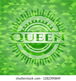 Queen green emblem. Mosaic background