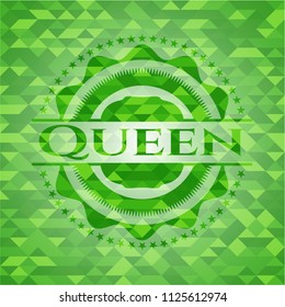 Queen green emblem with triangle mosaic background