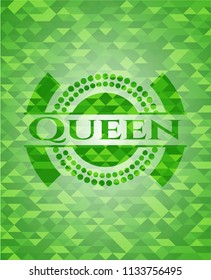 Queen green emblem with triangle mosaic background