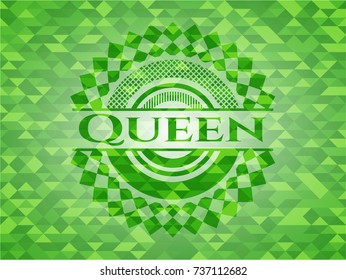 Queen green emblem with triangle mosaic background