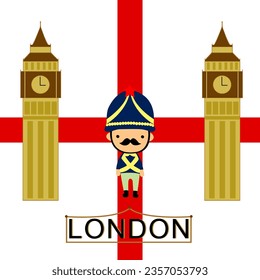 guardia reina en medio del gran vector de fondo de la bandera británica