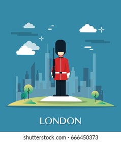 The queen guard soldier in London ilustration design