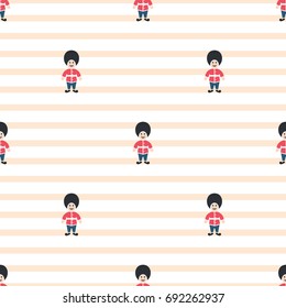 Queen guardsman cute seamless striped vector pattern. Red and blue on white pastel pink thin design background texture.