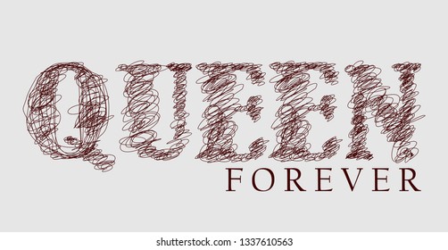 queen hand calligraphy, vector illustration