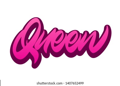 Queen. Hand drawn vector lettering design. Comics style. Design for t-shirt printing. Text suitable for card, brochure or typography design. - Vector.