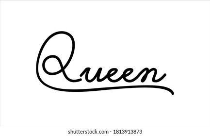 Escrito por Queen Hand Black script thin Typography, letras de texto y frase caligráfica aisladas en el fondo blanco 