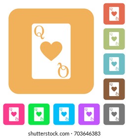 Queen of hearts card flat icons on rounded square vivid color backgrounds.