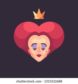 Queen of hearts flat illustration. Fairy tale character concept.