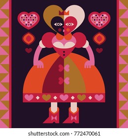 Queen of Hearts is painted in a decorative geometric style.