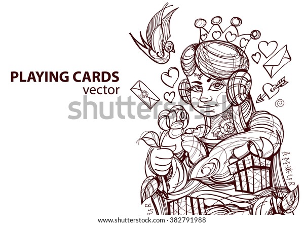 Queen Hearts Playing Card Suit Outline Stock Vector Royalty Free