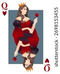 Queen of Hearts Playing Card. Vector Illustration.