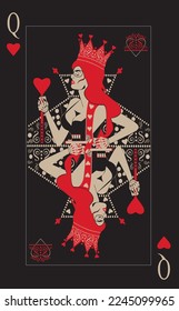 Queen of Hearts playing card  vector illustration ornament