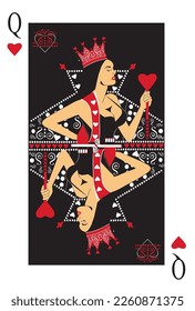 Queen of Hearts playing card  vector illustration ornament