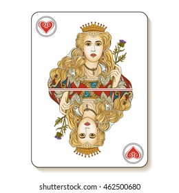 Queen of Hearts. Playing card. Vector illustration. 