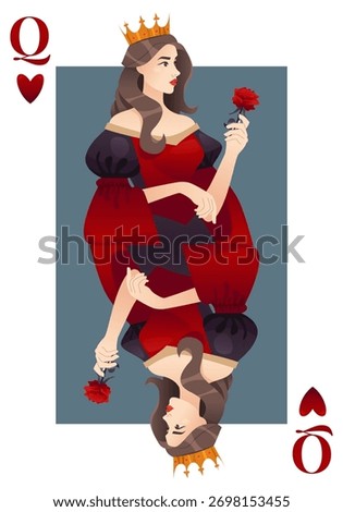 Queen of Hearts Playing Card. Vector Illustration.