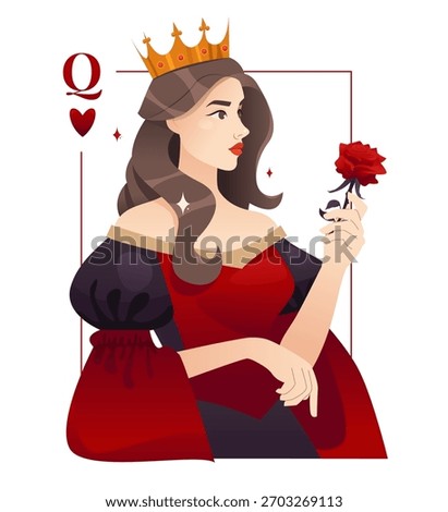 Queen of Hearts. Playing Card. Vector Illustration.