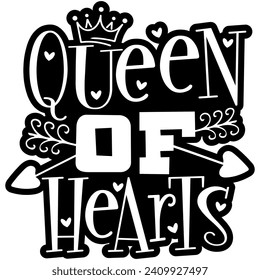 queen of hearts valentines black vector graphic design and cut file