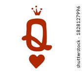 Queen of Hearts Vector Illustration. a red q with a crown at the top and a red heart at the bottom. for posters and t shirts