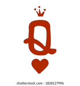 Queen of Hearts Vector Illustration. a red q with a crown at the top and a red heart at the bottom. for posters and t shirts