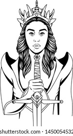Queen holding sword silhouette vector
