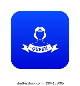 Queen icon blue vector isolated on white background