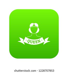 Queen icon green vector isolated on white background