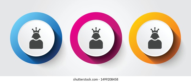 Queen icon on three colorful buttons.