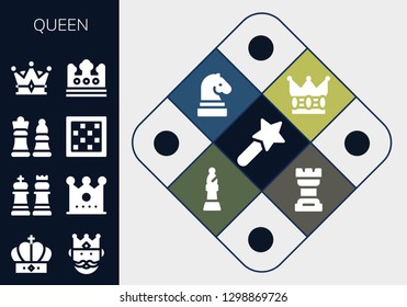  queen icon set. 13 filled queen icons. Simple modern icons about  - Magic wand, Crown, King, Chess, Chess board, Bishop